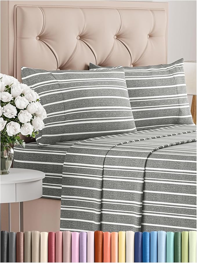 Full Size 4 Piece Sheet Set - Comfy Breathable & Cooling Bed Sheets Set - Hotel Luxury Bedding for Women, Men, Kids, Teens, Boys & Girls - Deep Pockets, Soft, Wrinkle Free - Oeko-Tex - Grey Stripes 3
