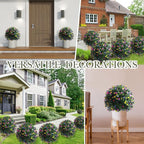 Yunlly Set of 2 Artificial Boxwood Topiary Ball Tree Fake Bushes Shrubs Outdoor Faux Plant with Ground Spike Flowers UV Resistance Greenery for Front Porch Garden Patio Indoor(Multicolor,27x18inch)