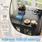 Farmhouse End Table with Charging Station, 24" Large Sofa Side Table with Glass Barn Door, Green Nightstand with Adjustable Storage Shelf, Wood Square Bedside Table for Living Room, Bedroom