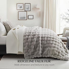 EVERGRACE Ultra Soft Luxury Fluffy Ridgeline Faux Rabbit Fur Throw Blanket, Thick Warm Fuzzy Blankets for Winter, Cozy Plush Reversible Blanket for Couch, Bed, Sofa, Taupe, 80x90 Inches, 870 GSM