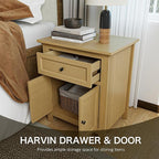 Harvin Nightstand, Solid Wood End Table with Drawer & Door, Timeless Classic Side Table for Bedroom, Living Room or Home Offices