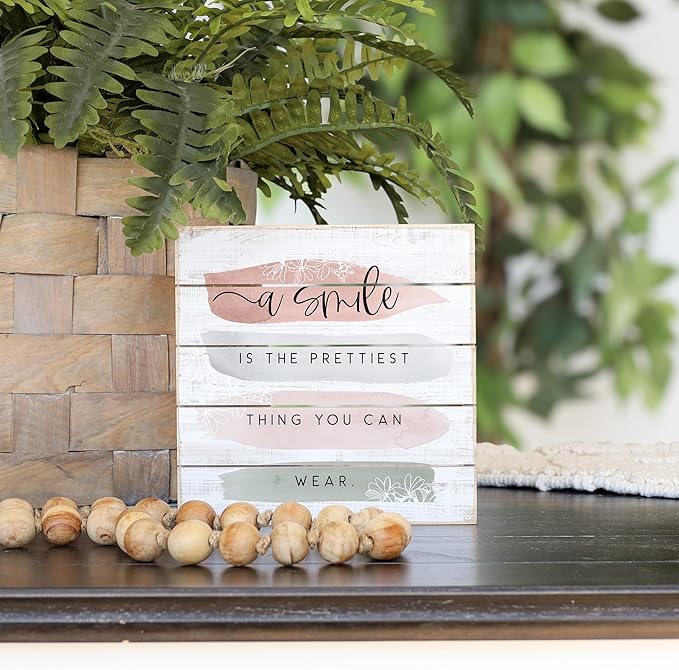 Simply Said, INC Perfect Pallet Petites 8" Rustic Wood Sign - A Smile is the Prettiest Thing You Can Wear - PET22008