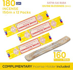 Satya Divine Blessings Incense Sticks, Satya Bng (Bangalore) Insenses 15gmx12 Pack with Raajsee Incense Holder Bundle, Satya Nagchampa Natural Incense