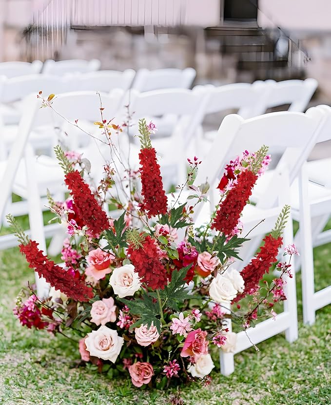 6PCS Delphinium Artificial Flowers 29.5" Realistic Red Silk Flowers Faux Snapdragon Flowers Long Stem Fake Hyacinth for Tall Vase Wedding Home Garden Decor (Red)