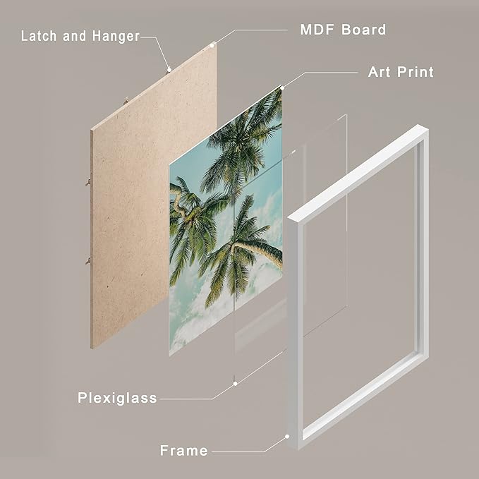 SIGNWIN Framed White Topical Teal Sky Palm Tree Beach Ocean Seaside Wall Art, Set of 4 Landscape Colorful Wall Decor Prints, Nature Wilderness Wall Décor for Living Room, Bedroom - 12"x16" White