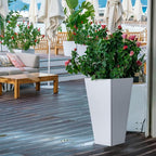 Tall Tapered Planter Front Porch Taper Metal Modern Flower Plant Pot White Square Galvanized Steel Planter 30 In Indoor Outdoor for Garden Patio Grande Plant Tree Commercial Residential Heavy Duty