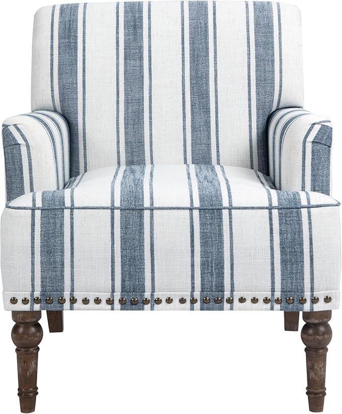 UIXE Stripe Accent Chairs Set of 2, Living Room Arm Chair Modern Nailhead Trim Club Armchair, Comfy Upholstered Sofa Lounge Seat Reading Seat Bedroom Side Seating for Home Office, Dark Blue