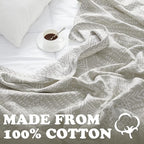 JINCHAN Boho 100% Cotton Muslin Blanket 3-Layer Queen Size 80x90 Inches Geometric Light Grey Lightweight Reversible Soft Comfy Throw for Couch Sofa Bed Coverlet Quilt Large Blanket Bedroom All Seasons
