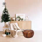 Moroccan Leather Handmade Pouf Ottoman Cover – Unstuffed Foot Stool, Boho Foot Rest for Living Room, Bedroom – Gift for Housewarming or Weddings