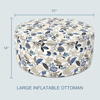 LVTXIII Indoor/Outdoor Inflatable Ottoman, D31 x H14 Inch Large Round Ottoman, All Weather Foot Rest Stool, Portable Footrest for Patio, Garden, Camping and Home - Breeze Leaves Beige