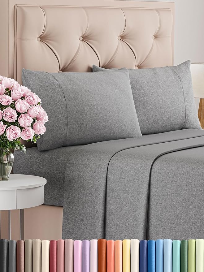 Queen Size 4 Piece Sheet Set - Comfy Breathable & Cooling Bed Sheets Set - Hotel Luxury Bedding for Women, Men, Kids, Teens, Boys & Girls - Deep Pockets, Soft & Wrinkle Free - Grey (Heathered Sheets)