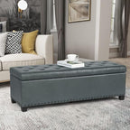 Joveco 47 Inch Storage Ottoman Bench,Tufted Fabric Storage Bench with Nailhead Trim for Bedroom (47”,Gray)