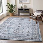 AMOAMI-Vintage Area Rug 4x6 Blue Rugs for Living Room-Soft Living Room Rug Non Slip Rugs for Bedroom Carpet Machine Washable Rug for Dining Room Bedside Office Room Decor
