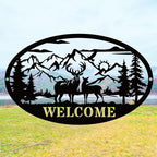 Rustic Metal Deer Cabin Sign, Outdoor Welcome Sign for Front Porch, Great Gift for Hunters, Farmhouse Cabin Decor