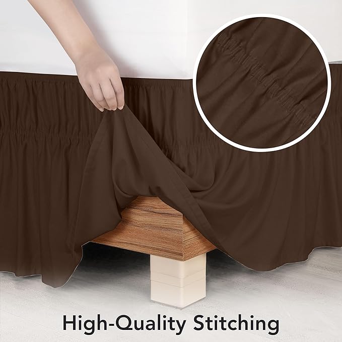 Utopia Bedding Queen Elastic Bed Ruffle - Easy Wrap Around Ruffle - Microfiber Bed Skirt with Adjustable Elastic Belt 16 Inch Tailored Drop - Hotel Quality Bedskirt, Fade Resistant (Queen, Brown)