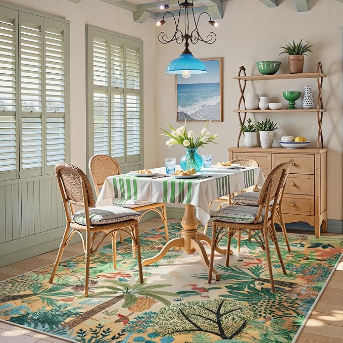 LIVEBOX Boho Jungle Animal Print 5 x 7 Area Rugs for Living Room, Soft Yellow Rug for Bedroom, Non-Slip Machine Washable Rugs for Dining Room Office, Kids Rugs for Playroom Sun Rug for Nursery Room