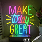 Make Today Great Neon Sign for Wall Decor, Inspirational Colorful Letter Neon Light, Dimmable Motivational Word Led Light Up Sign for Classroom, Cafe, Wedding Party,Birthday Wall Decor