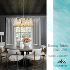 Modern Glass Chandelier 24in Gold Drum Chandelier Light Fixture 8-Light Hammered Crystal Glass Ceiling Chandelier Lighting for Living Room Dining Room Bedroom High Ceiling Entry Foyer