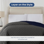 Martex Reversible Coverlet – King Bed Quilt – Lightweight King Size Bedding – Durable King Size Quilts for Bed – Soft - Easy Care Bedding – Graphite/Navy