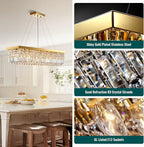 Siljoy Rectangular Gold Crystal Chandelier 8 Lights Modern Rectangle Raindrop Pendant Ceiling Light Fixture for Living Dining Room Kitchen Island Bar L40'' x W10'' x H10''