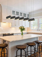 Rectangular Chandelier Crystal Balls Chandeliers Flush Mount Ceiling Light for Dining Room Living Room High Ceiling Chandelier for Staircase Foyer Entryway Black Chandeliers Dimmable 2700k-6000k