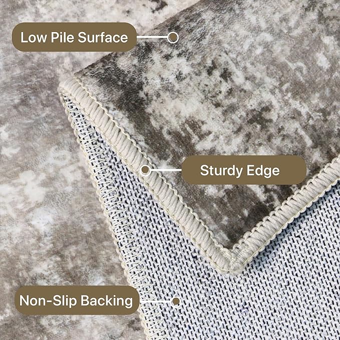 Area Rugs 8x10 Machine Washable Rug for Bedroom Living Room Dining Room, Large Modern Abstract Soft Rugs, Indoor Low Pile Carpet with Non Slip Rubber Backing, Abstract Gray