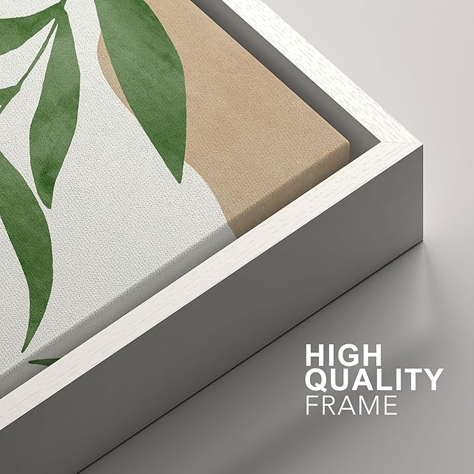 SIGNFORD Framed Canvas Print Wall Art Set Geometric Mid-Century Plant Collage Abstract Shapes Illustration Modern Art Decorative Nordic Nature for Living Room, Bedroom, Office - 16"x24"x2 White