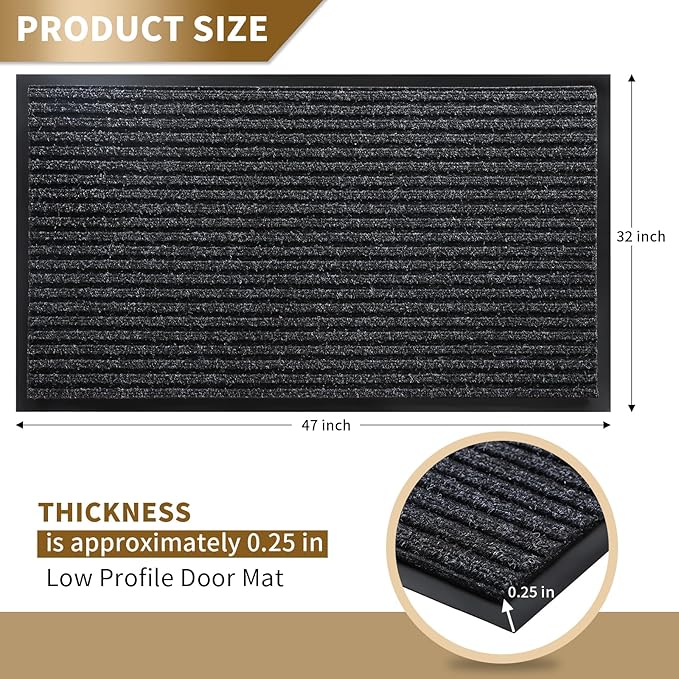Yimobra Front Door Mat Outdoor Indoor Entrance, 100% Waterproof All-Season All Weather Doormat, Welcome Matt Outside Entry, Non Slip, Low Profile, Heavy Duty Patio Porch Floor Mats,47 x 32,Black Grey