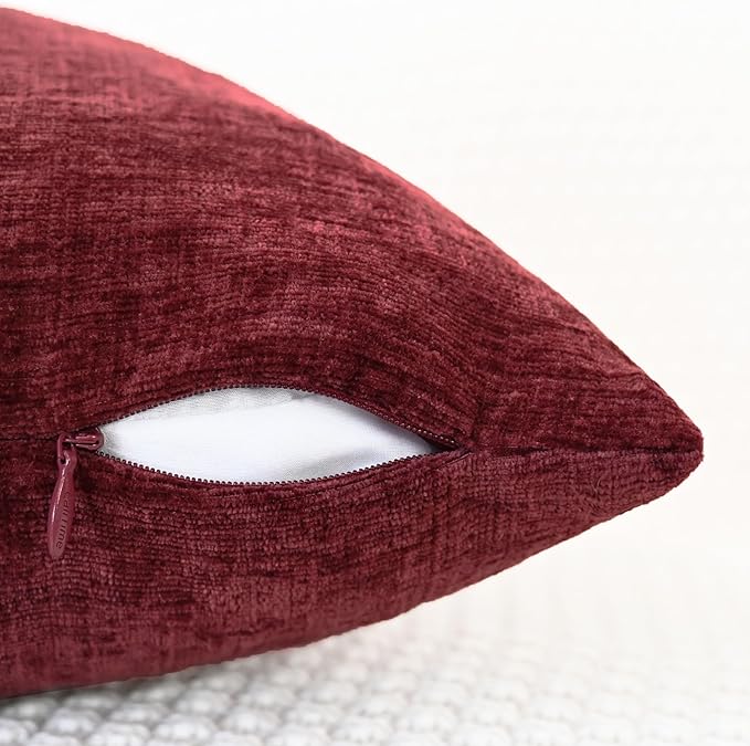 CaliTime Throw Pillow Covers Decorative 18 X 18 Inches Pack of 4 Cozy Chenille Cushion Cases for Couch Sofa Bed Living Room Home Burgundy