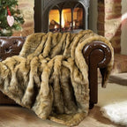 BATTILO HOME Luxury Golden Faux Fur Blanket, 60"x 80" Large Fur Throw Blankets for Bed, Couch, Soft Warm, Fuzzy, Fluffy, Golden with Back Tipped Blanket, Reversible to Plush Velvet