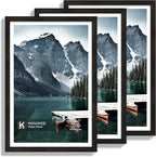 12x18 Frame Set of 3 - Display 11x17 Photo with Mat or 12 x 18 Poster without Mat, Wall Mounting Horizontal and Vertical, Black