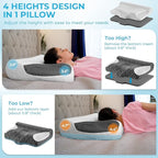 Cervical Pillows for CPAP Sleeper, Side Sleeper Pillow for Neck and Shoulder Pain, Adjustable Ergonomic Orthopedic Bed Pillow for Back, Side and Stomach Sleepers, Dark Grey