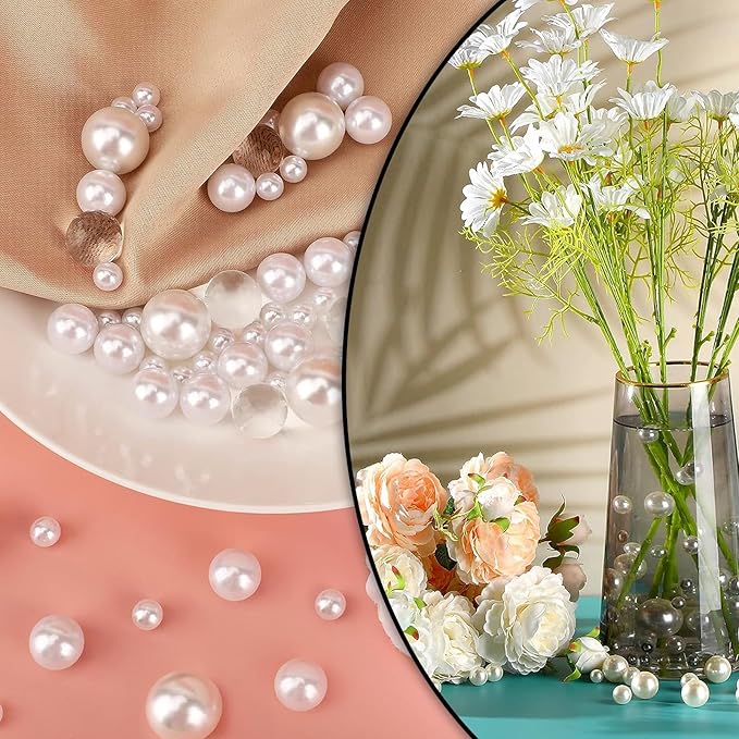 200 PCS White Vase Fillers, Pearls Bead for Centerpieces Vases, 10/14/20 MM No Hole Beads, Fake Pearls for Wedding Birthday Anniversary Theme Party Table Centerpieces Decor