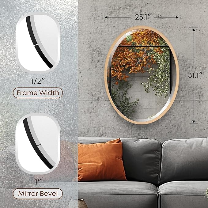 OVALCREST - Oval Wooden Beveled Wall Mirror for Home Decor, Bathroom, Vanity, Bedroom, Living Room, Hallway - London Style (Gold Paint) 25.1 x 31.1