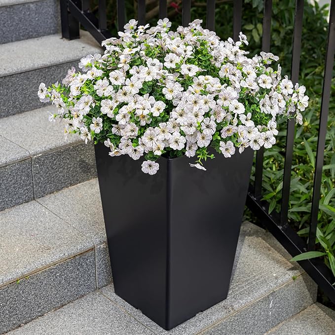 20 Bundles Artificial Flowers for Outdoor Fake Plants for Spring Decoration,Faux Eucalyptus Flowers for Planter UV Resistant Lifelike for Home Porch Garden（White）