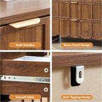 3 Drawer Dresser for Bedroom Set of 2, Modern Closet Chest of Drawers with Wave Fluted Drawer, Wood Storage Small Dresser Organizer for Nursery Bedroom Living Room Hallway Closet (Walnut)