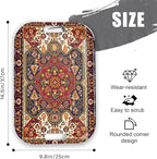 Serving Trays with Handles, 14.5 x 9.8 inch Rectangular Plastic Tray for Restaurant, Kitchen, Dark Red Pattern