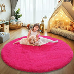 Fluffy Round Area Rugs for Bedroom,Hot Pink 5'X5'Shag Circle Area Rugs for Living Room,Non Slip Fuzzy Plush Rug for Kids Room Boys Girls Room and Dorm