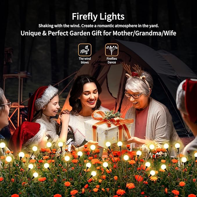 Solar Lights Outdoor Waterproof, 10 Packs 80LED, Solar Garden, Patio, Garden Decor, Patio Decor, Firefly Outdoor, Unique Gifts for Women, Gifts for Grandma
