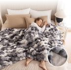 Cozy Faux Fur Throw Blanket for Bed Warm Fuzzy Throw Blanket, Soft Plush Thick Bubble Blankets for Bedroom and Living Room, Furry Luxury Blanket, 90 x 90,Tie-Dye Grey