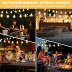 75FT Outdoor String Lights Waterproof with 50+4 Bulbs (1.5FT Bulbs Spacing), Remote & Dimmer, Commercial Patio String Lights with 3 Mode Light & Timing, 100PC Mounting Ties for Outside