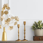 Gold Candlestick Holders Set of 2 – Brass Taper Candle Holders for Elegant Tabletop or Mantel Decor