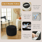 XeGe Fluffy Faux Fur Inflatable Pouf Ottoman, Comfy Portable Shaggy Fuzzy Foot Stool Anti-Slip, Plush Foot Rest Floor Pouf Home Decorative, Round Ottoman Cushion for Living Room Bedroom, Black