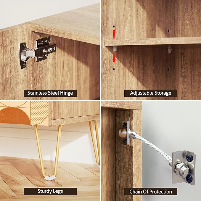 SIGNWIN Sideboard Buffet Cabinet, Kitchen Storage Cabinet with 2 Doors, Tan Brown Polygonstric, Cupboard Console Table for Dining Room - 35" L x 18" W x 29" H