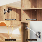 SIGNWIN Sideboard Buffet Cabinet, Kitchen Storage Cabinet with 2 Doors, Tan Brown Polygonstric, Cupboard Console Table for Dining Room - 35" L x 18" W x 29" H