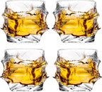 12 oz Hand Blown Crystal Whiskey Glasses Set of 4, Unique Cognac Glass, Heavy Thick Bottom Bar Glass for Scotch Bourbon Rum Gin Water Cocktail,Gifts Men Gifts Ideas