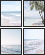 SIGNWIN Framed White Pastel Tropical Island Ocean Beach Shore Wall Art, Set of 4 Landscape Colorful Wall Decor Prints, Nature Wilderness Wall Décor for Living Room, Bedroom - 11"x14" Black