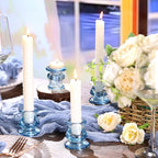 12pcs Blue Candlestick Holders, Blue Glass Candle Holders for Pillar Candles, Taper Candle and Tealight Candles, Taper Candle Holders for Wedding, Table Centerpiece