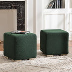 KINWELL 18.5" Wide Modern Square Boucle Upholstered Ottoman with Solid Wood Legs Set of 2, Cube Ottoman Multi-Functional Sofa Footrest, Extra Seating for Living Room, Bedroom, Fully Assembled (Green)