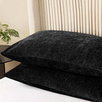 CaliTime Throw Pillow Covers Decorative 20 X 26 Inches Pack of 2 Cozy Chenille Standard Pillow Shams Cases for Couch Sofa Bed Living Room Home Black